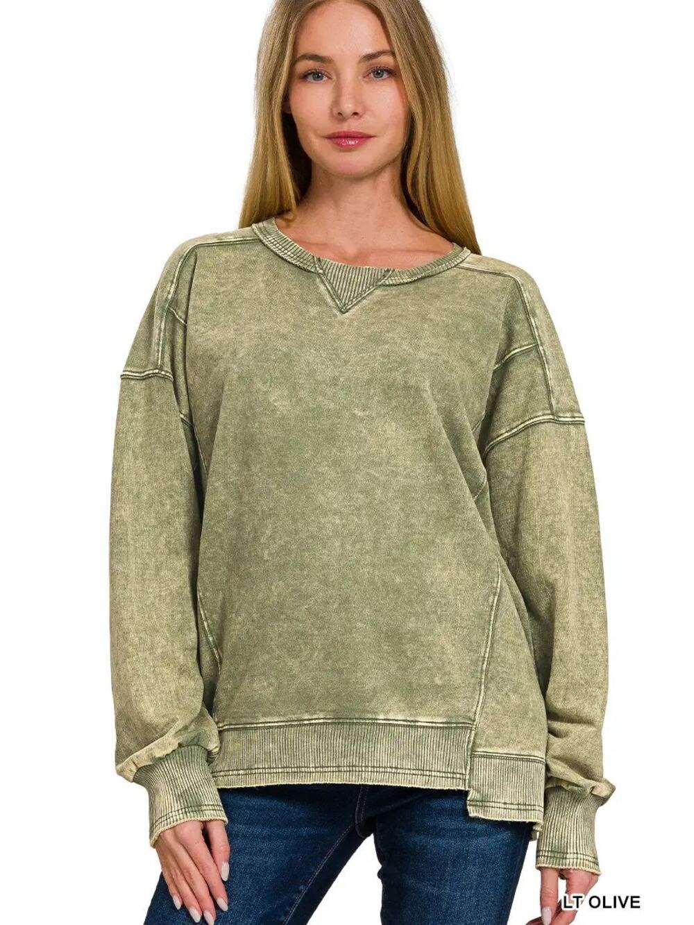 NWT Zenana Light Olive Casual Everyday Top S/M (Style 26059)